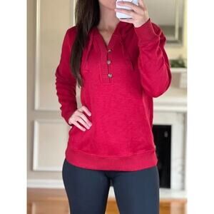 EDDIE BAUER Women’s Hoodie Sweatshirt  Pullover V-Neck 1/4 Button Down